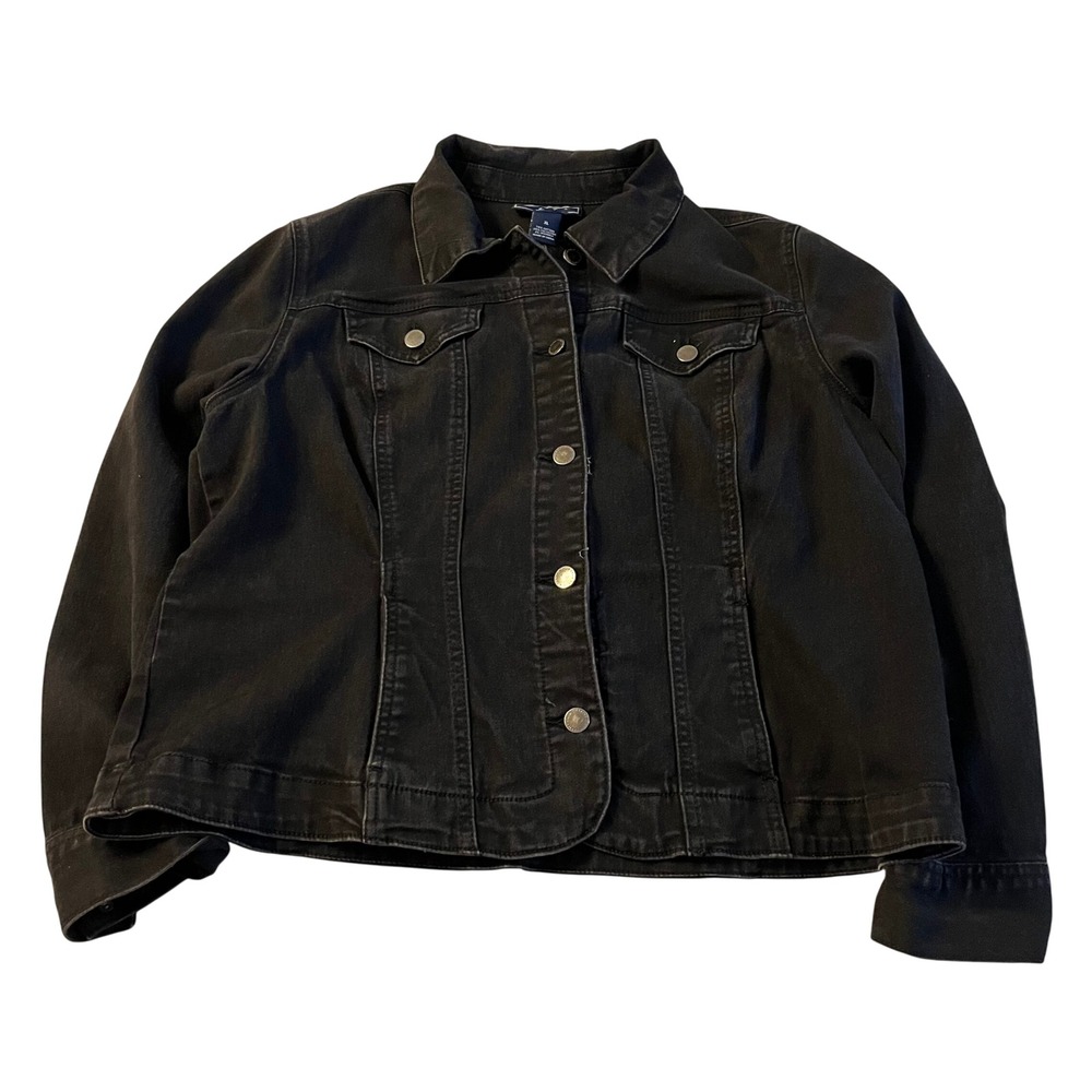 Charter Club‎ Jean Shop Womens XL Black Denim Jean Jacket Trucker Style